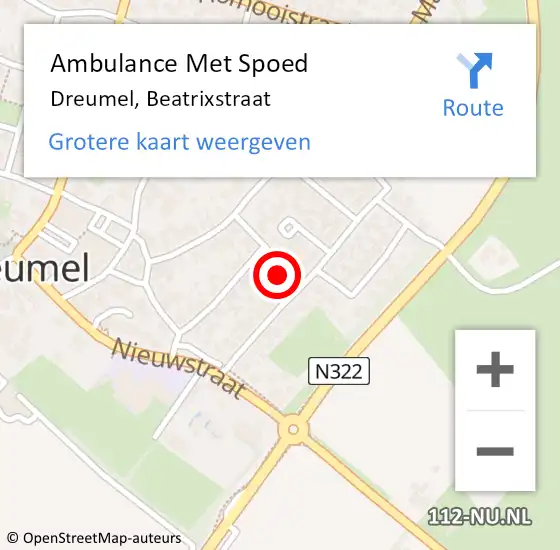 Locatie op kaart van de 112 melding: Ambulance Met Spoed Naar Dreumel, Beatrixstraat op 15 juni 2015 08:58