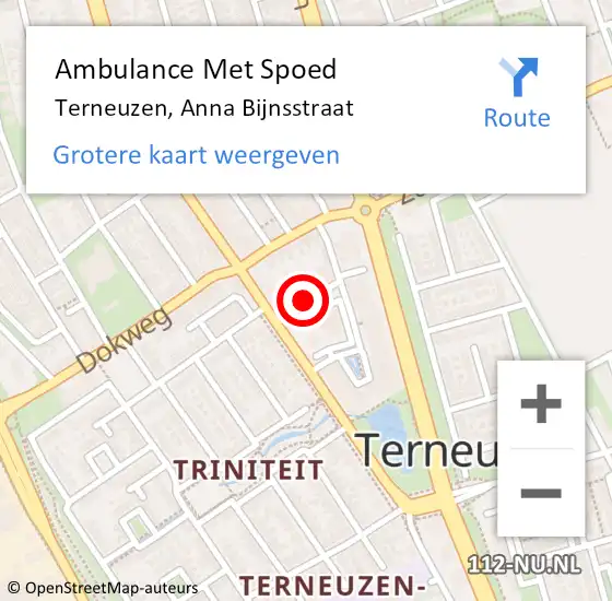 Locatie op kaart van de 112 melding: Ambulance Met Spoed Naar Terneuzen, Anna Bijnsstraat op 15 juni 2015 10:33