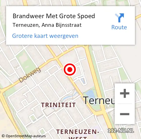 Locatie op kaart van de 112 melding: Brandweer Met Grote Spoed Naar Terneuzen, Anna Bijnsstraat op 15 juni 2015 10:35