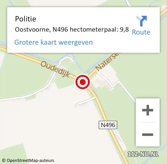 Locatie op kaart van de 112 melding: Politie Oostvoorne, N496 hectometerpaal: 9,8 op 15 juni 2015 10:41