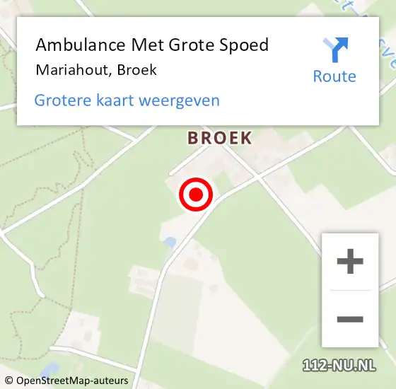 Locatie op kaart van de 112 melding: Ambulance Met Grote Spoed Naar Mariahout, Broek op 15 juni 2015 11:27