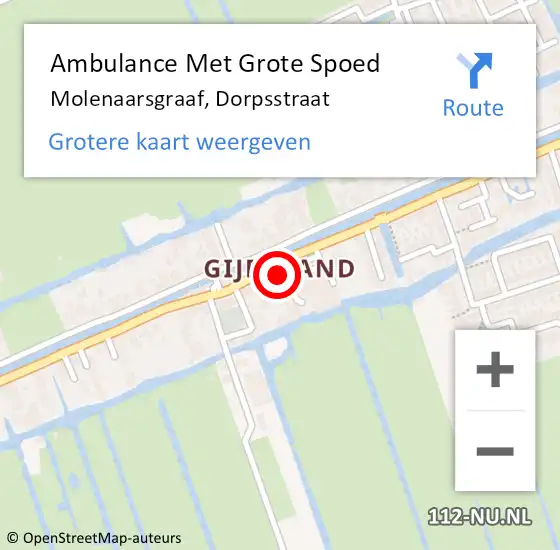 Locatie op kaart van de 112 melding: Ambulance Met Grote Spoed Naar Molenaarsgraaf, Dorpsstraat op 15 juni 2015 12:27