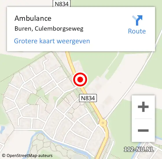 Locatie op kaart van de 112 melding: Ambulance Buren, Culemborgseweg op 15 juni 2015 12:57