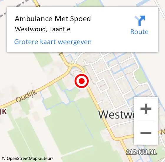 Locatie op kaart van de 112 melding: Ambulance Met Spoed Naar Westwoud, Laantje op 15 juni 2015 13:44