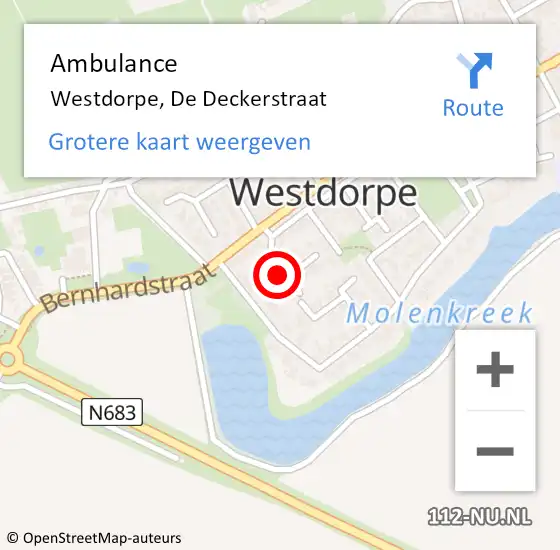 Locatie op kaart van de 112 melding: Ambulance Westdorpe, De Deckerstraat op 15 juni 2015 13:48