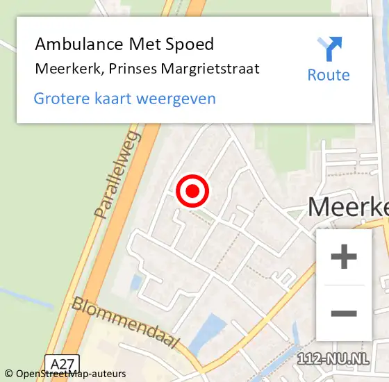 Locatie op kaart van de 112 melding: Ambulance Met Spoed Naar Meerkerk, Prinses Margrietstraat op 15 juni 2015 14:33