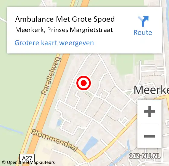 Locatie op kaart van de 112 melding: Ambulance Met Grote Spoed Naar Meerkerk, Prinses Margrietstraat op 15 juni 2015 14:35