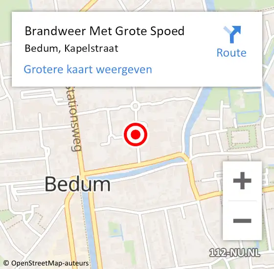 Locatie op kaart van de 112 melding: Brandweer Met Grote Spoed Naar Bedum, Kapelstraat op 15 juni 2015 15:25