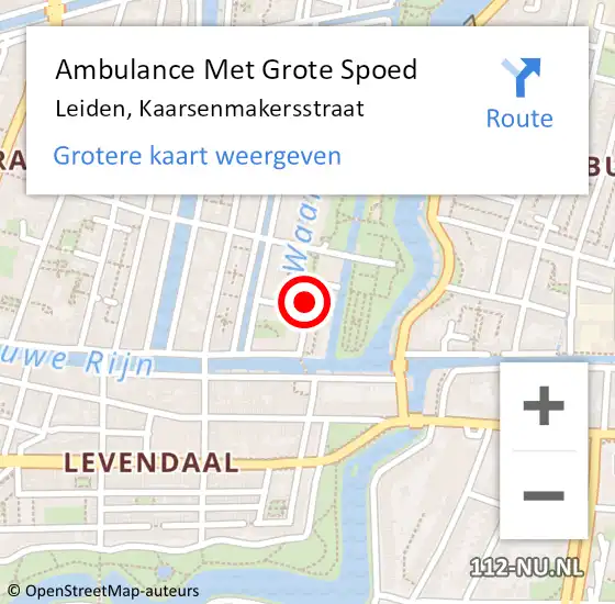 Locatie op kaart van de 112 melding: Ambulance Met Grote Spoed Naar Leiden, Kaarsenmakersstraat op 15 juni 2015 15:28