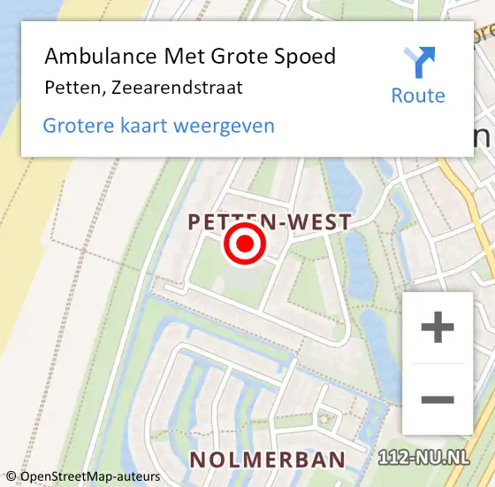 Locatie op kaart van de 112 melding: Ambulance Met Grote Spoed Naar Petten, Zeearendstraat op 15 juni 2015 15:33