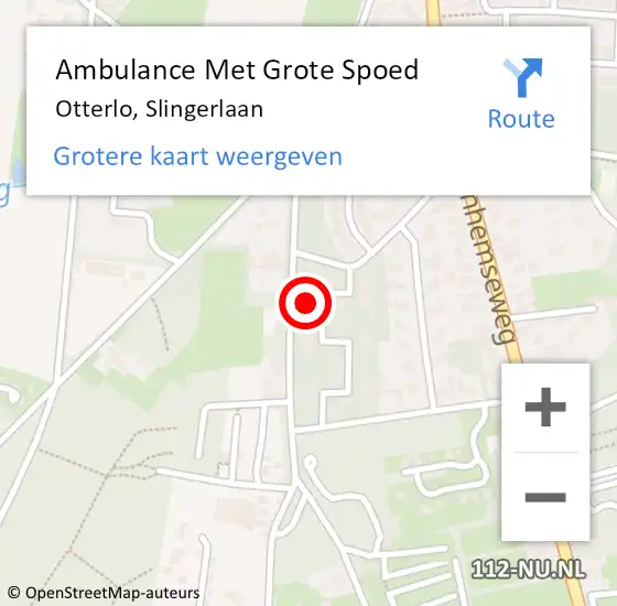 Locatie op kaart van de 112 melding: Ambulance Met Grote Spoed Naar Otterlo, Slingerlaan op 15 juni 2015 15:43