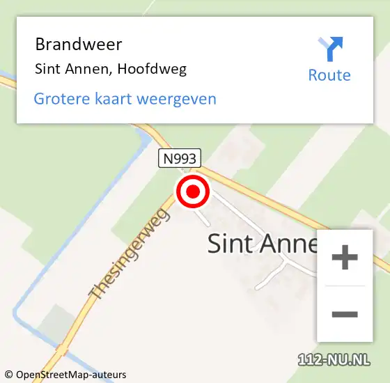 Locatie op kaart van de 112 melding: Brandweer Sint Annen, Hoofdweg op 15 juni 2015 15:45