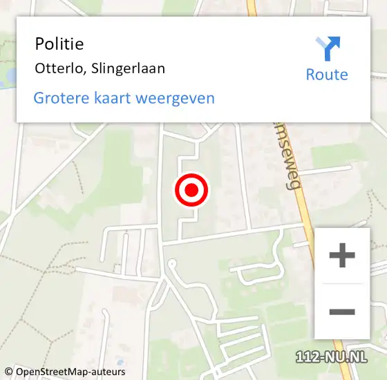 Locatie op kaart van de 112 melding: Politie Otterlo, Slingerlaan op 15 juni 2015 15:50