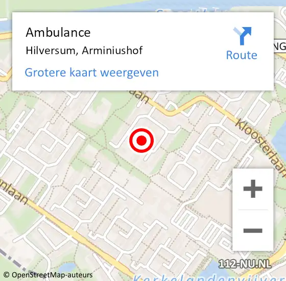 Locatie op kaart van de 112 melding: Ambulance Hilversum, Arminiushof op 15 juni 2015 16:06