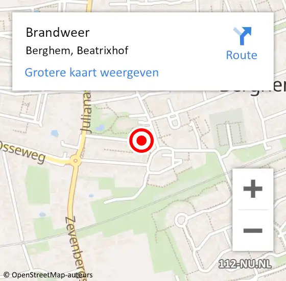 Locatie op kaart van de 112 melding: Brandweer Berghem, Beatrixhof op 15 juni 2015 16:53