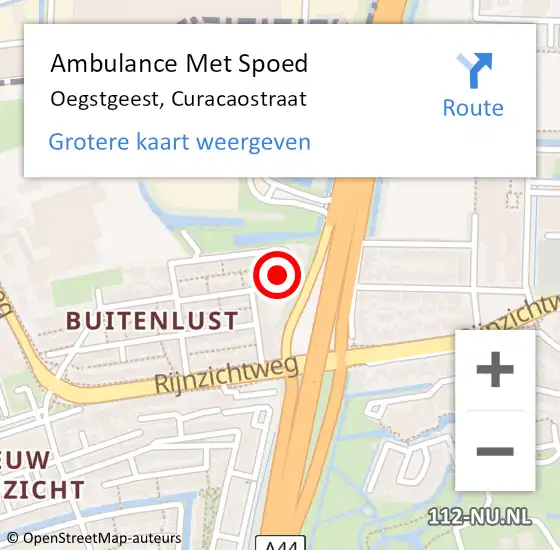 Locatie op kaart van de 112 melding: Ambulance Met Spoed Naar Oegstgeest, Curacaostraat op 15 juni 2015 17:28