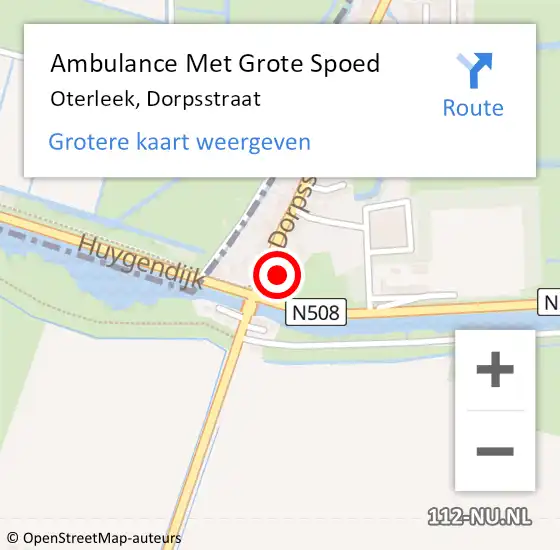 Locatie op kaart van de 112 melding: Ambulance Met Grote Spoed Naar Oterleek, Dorpsstraat op 15 juni 2015 19:05