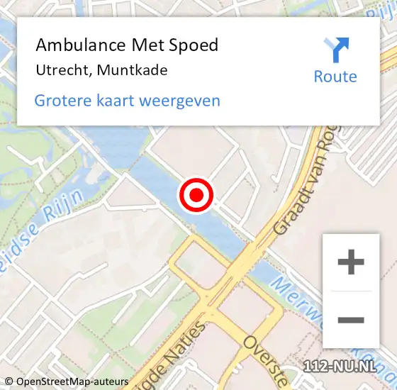 Locatie op kaart van de 112 melding: Ambulance Met Spoed Naar Utrecht, Muntkade op 15 juni 2015 19:10