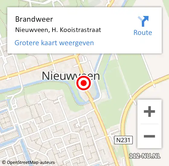 Locatie op kaart van de 112 melding: Brandweer Nieuwveen, H. Kooistrastraat op 15 juni 2015 19:40