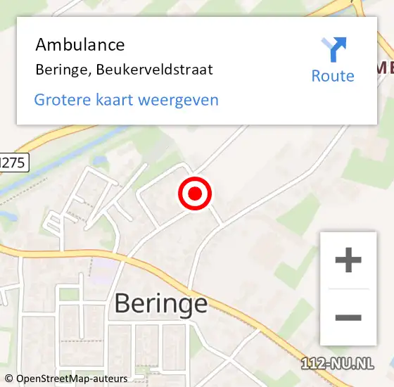 Locatie op kaart van de 112 melding: Ambulance Beringe, Beukerveldstraat op 15 juni 2015 19:46