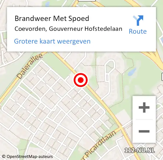 Locatie op kaart van de 112 melding: Brandweer Met Spoed Naar Coevorden, Gouverneur Hofstedelaan op 15 juni 2015 20:12