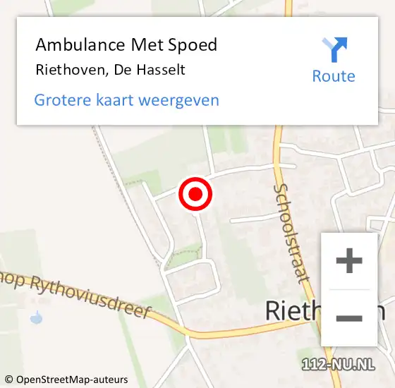 Locatie op kaart van de 112 melding: Ambulance Met Spoed Naar Riethoven, De Hasselt op 15 juni 2015 21:47