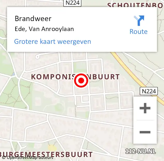 Locatie op kaart van de 112 melding: Brandweer Ede, Van Anrooylaan op 15 juni 2015 22:54