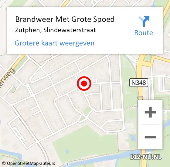 Locatie op kaart van de 112 melding: Brandweer Met Grote Spoed Naar Zutphen, Slindewaterstraat op 15 juni 2015 23:24