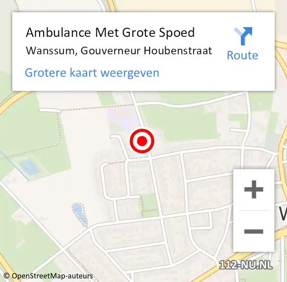 Locatie op kaart van de 112 melding: Ambulance Met Grote Spoed Naar Wanssum, Gouverneur Houbenstraat op 16 juni 2015 00:15