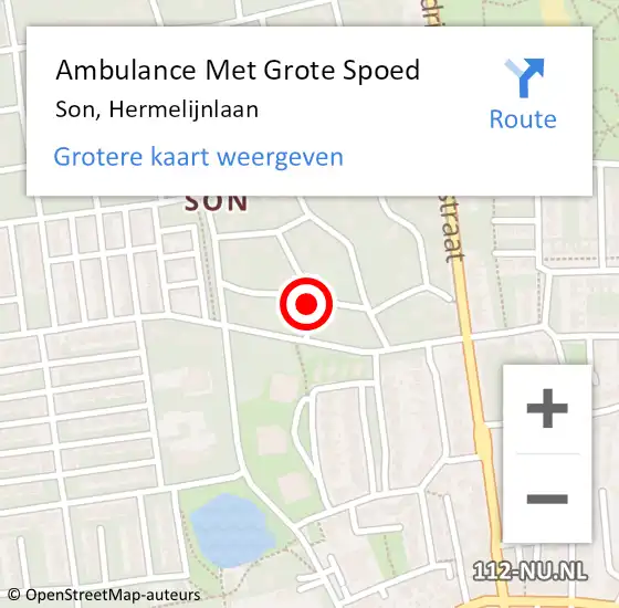 Locatie op kaart van de 112 melding: Ambulance Met Grote Spoed Naar Son, Hermelijnlaan op 16 juni 2015 01:31