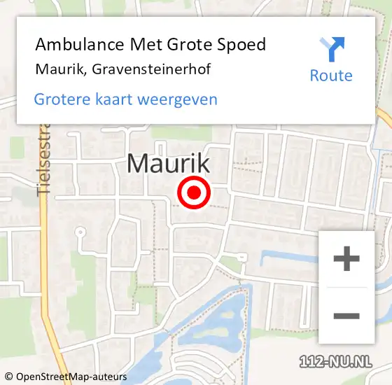 Locatie op kaart van de 112 melding: Ambulance Met Grote Spoed Naar Maurik, Gravensteinerhof op 11 november 2013 08:33