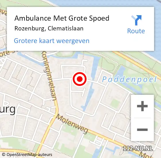 Locatie op kaart van de 112 melding: Ambulance Met Grote Spoed Naar Rozenburg, Clematislaan op 16 juni 2015 06:52