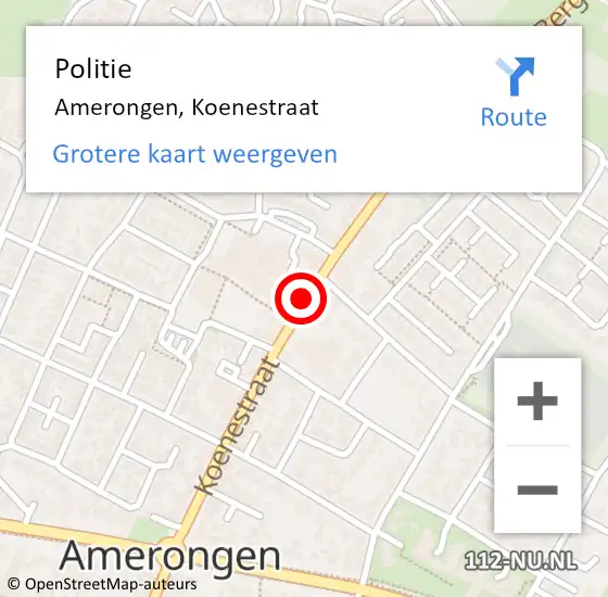 Locatie op kaart van de 112 melding: Politie Amerongen, Koenestraat op 16 juni 2015 08:21