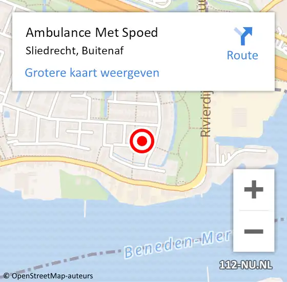 Locatie op kaart van de 112 melding: Ambulance Met Spoed Naar Sliedrecht, Buitenaf op 16 juni 2015 09:01