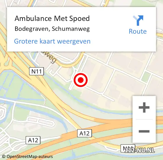 Locatie op kaart van de 112 melding: Ambulance Met Spoed Naar Bodegraven, Schumanweg op 16 juni 2015 09:35