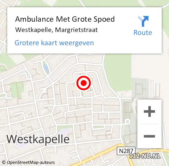 Locatie op kaart van de 112 melding: Ambulance Met Grote Spoed Naar Westkapelle, Margrietstraat op 16 juni 2015 10:10