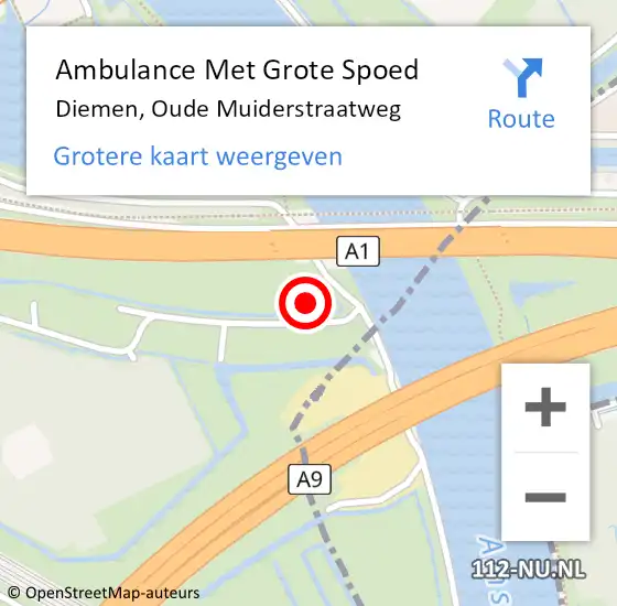 Locatie op kaart van de 112 melding: Ambulance Met Grote Spoed Naar Diemen, Oude Muiderstraatweg op 16 juni 2015 10:48