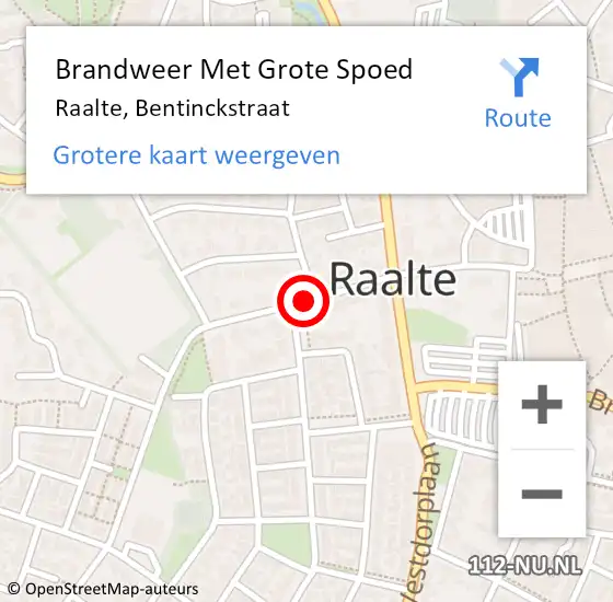 Locatie op kaart van de 112 melding: Brandweer Met Grote Spoed Naar Raalte, Bentinckstraat op 16 juni 2015 13:24