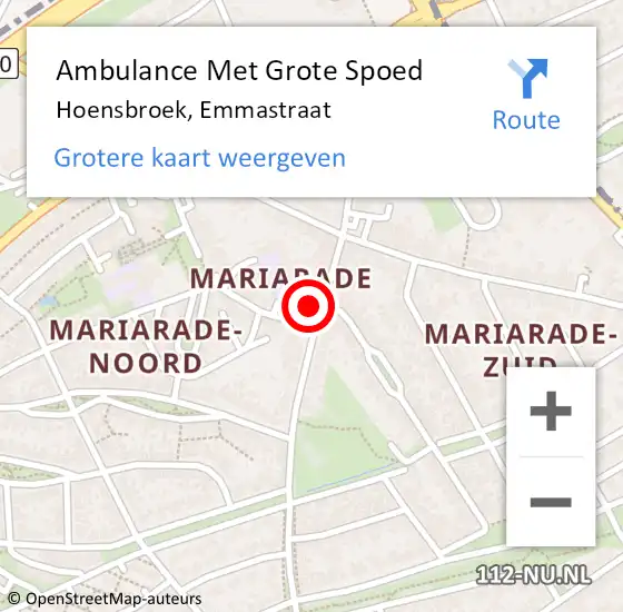 Locatie op kaart van de 112 melding: Ambulance Met Grote Spoed Naar Hoensbroek, Emmastraat op 16 juni 2015 13:39