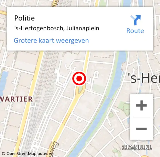 Locatie op kaart van de 112 melding: Politie 's-Hertogenbosch, Julianaplein op 16 juni 2015 14:11