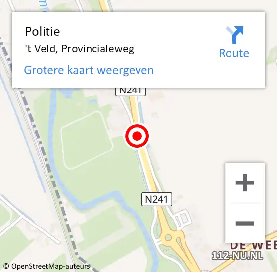 Locatie op kaart van de 112 melding: Politie 't Veld, Provincialeweg op 16 juni 2015 14:25