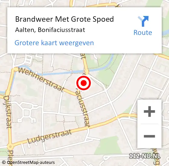 Locatie op kaart van de 112 melding: Brandweer Met Grote Spoed Naar Aalten, Bonifaciusstraat op 16 juni 2015 15:24