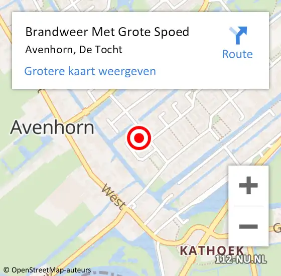 Locatie op kaart van de 112 melding: Brandweer Met Grote Spoed Naar Avenhorn, De Tocht op 16 juni 2015 16:24