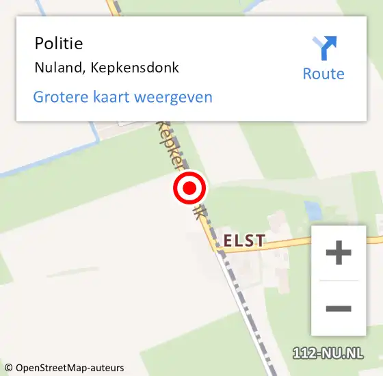 Locatie op kaart van de 112 melding: Politie Nuland, Kepkensdonk op 16 juni 2015 17:20
