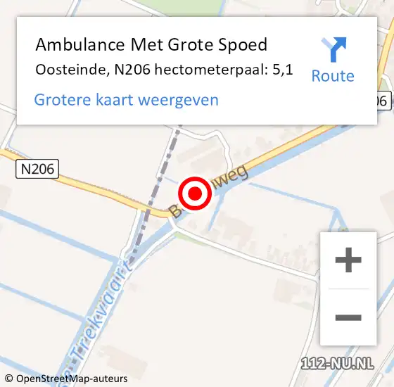 Locatie op kaart van de 112 melding: Ambulance Met Grote Spoed Naar Oosteinde, N206 hectometerpaal: 5,1 op 16 juni 2015 18:07