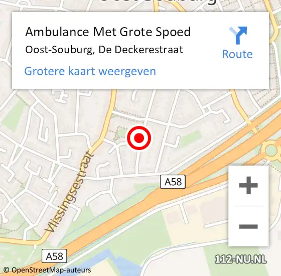 Locatie op kaart van de 112 melding: Ambulance Met Grote Spoed Naar Oost-Souburg, De Deckerestraat op 16 juni 2015 18:39