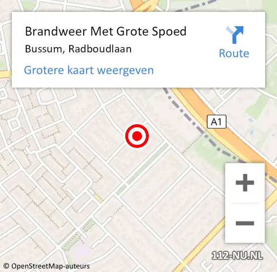 Locatie op kaart van de 112 melding: Brandweer Met Grote Spoed Naar Bussum, Radboudlaan op 16 juni 2015 18:44