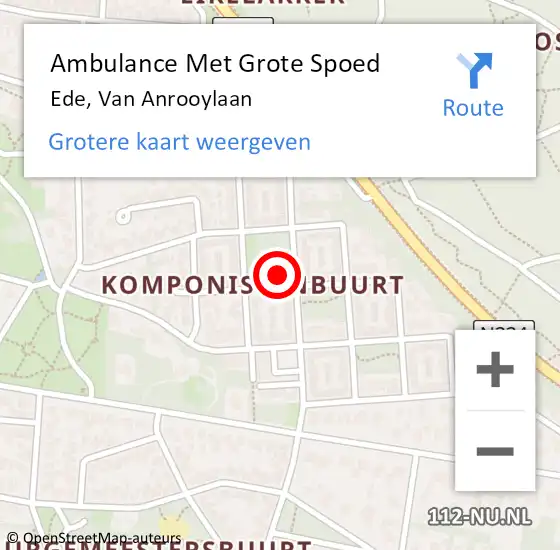 Locatie op kaart van de 112 melding: Ambulance Met Grote Spoed Naar Ede, Van Anrooylaan op 16 juni 2015 19:09