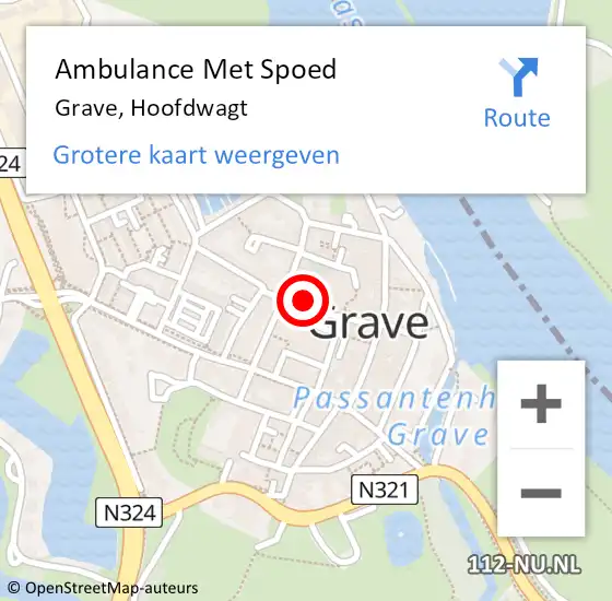 Locatie op kaart van de 112 melding: Ambulance Met Spoed Naar Grave, Hoofdwagt op 16 juni 2015 21:03