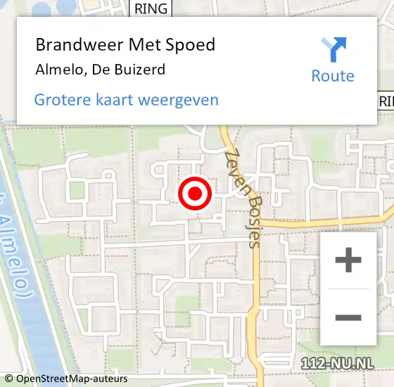 Locatie op kaart van de 112 melding: Brandweer Met Spoed Naar Almelo, De Buizerd op 16 juni 2015 21:20